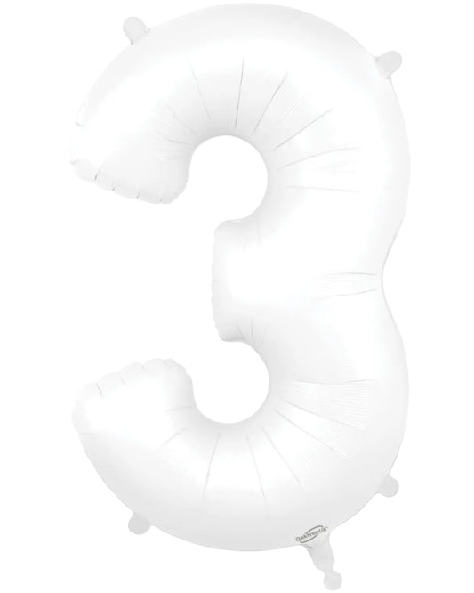 34"Number 3 Matte White Foil Balloon