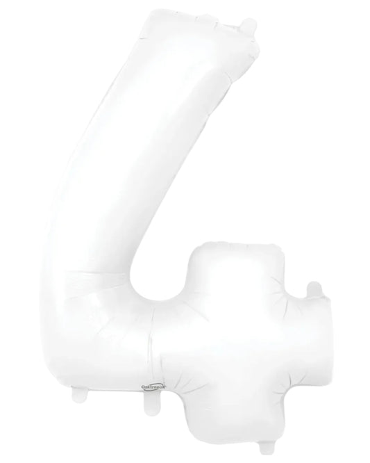 34"Number 4  Matte White Foil Balloon