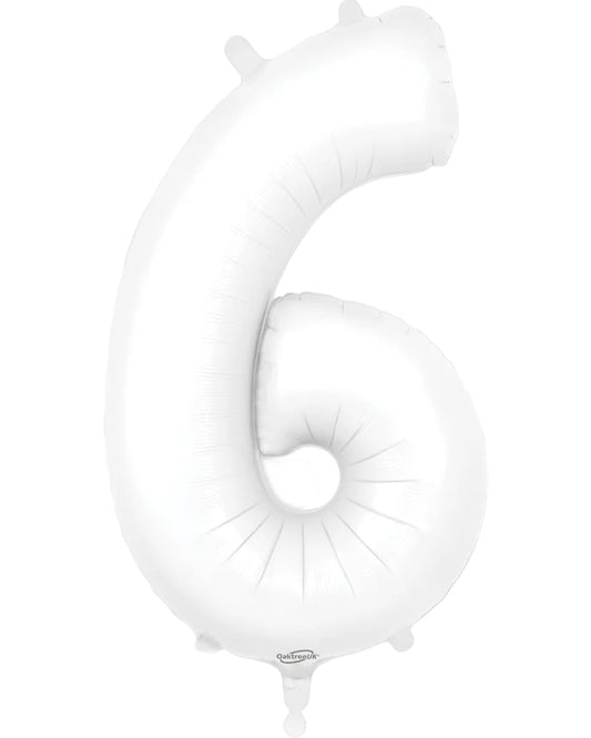34"Number 6 Matte White Foil Balloon