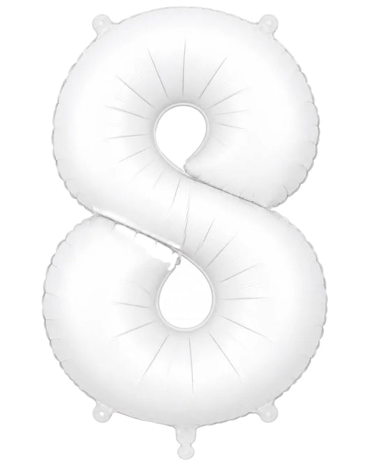 34"Number 8 Matte White Foil Balloon
