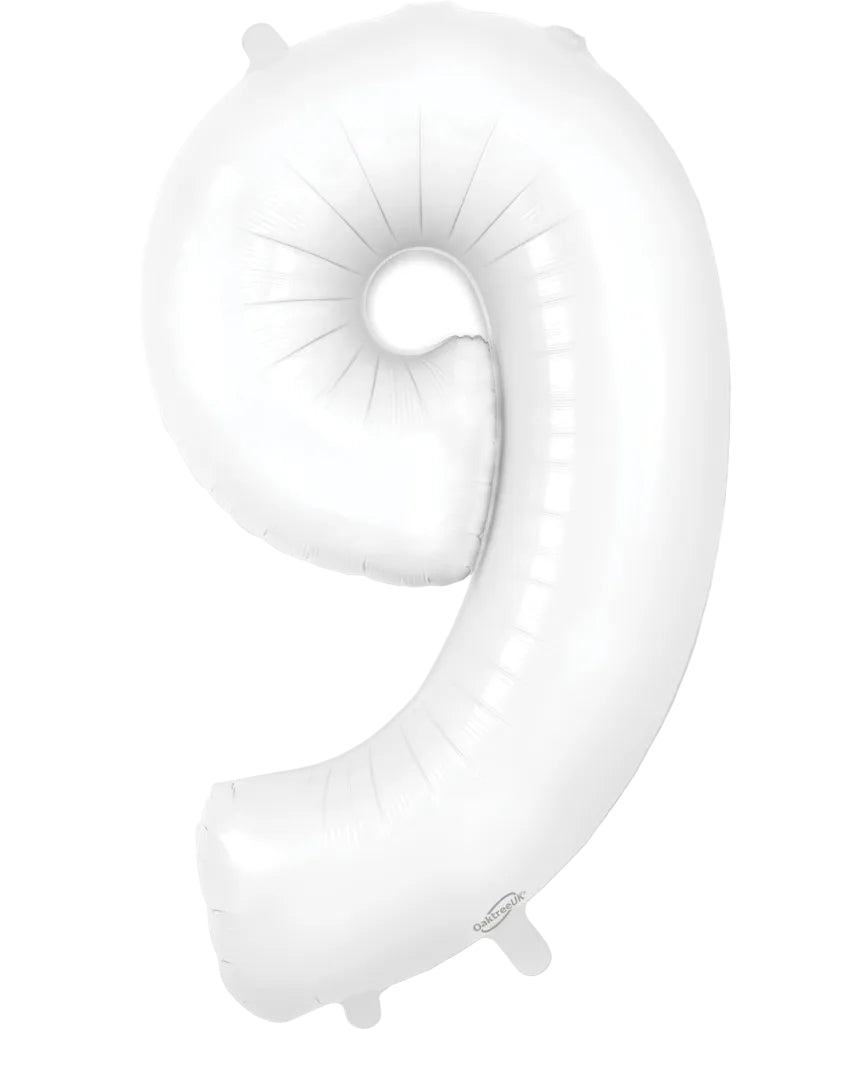 34"Number 9 Matte White Foil Balloon