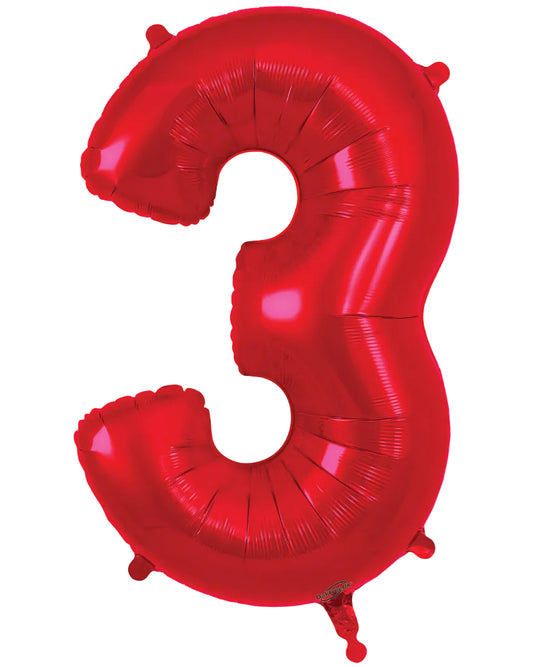 34"Number 3 Red Foil Balloon