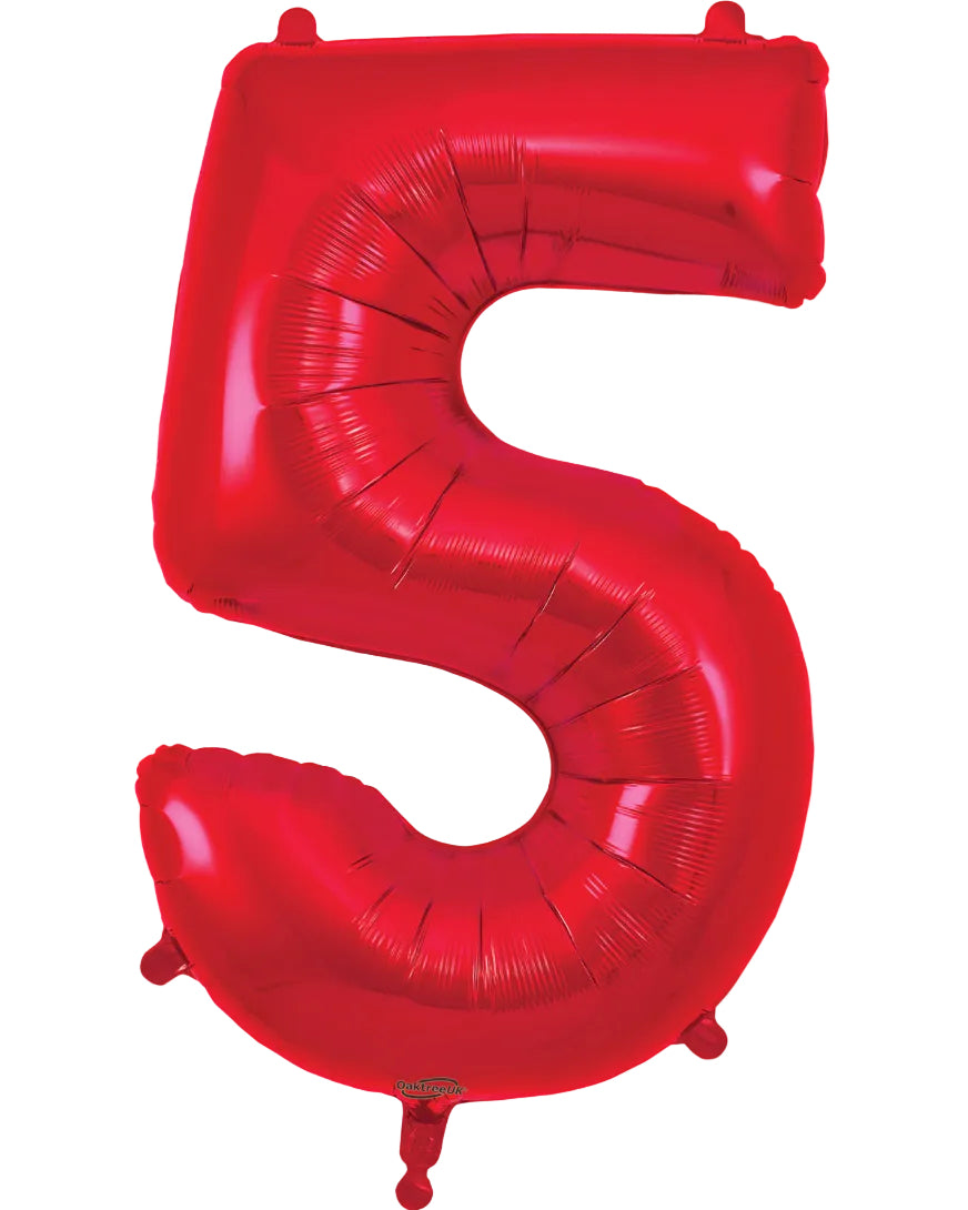 34"Number 5 Red Foil Balloon