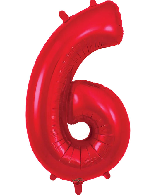 34"Number 6 Red Foil Balloon