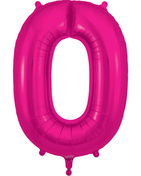 34"Hot Pink Number 0 Foil Balloon