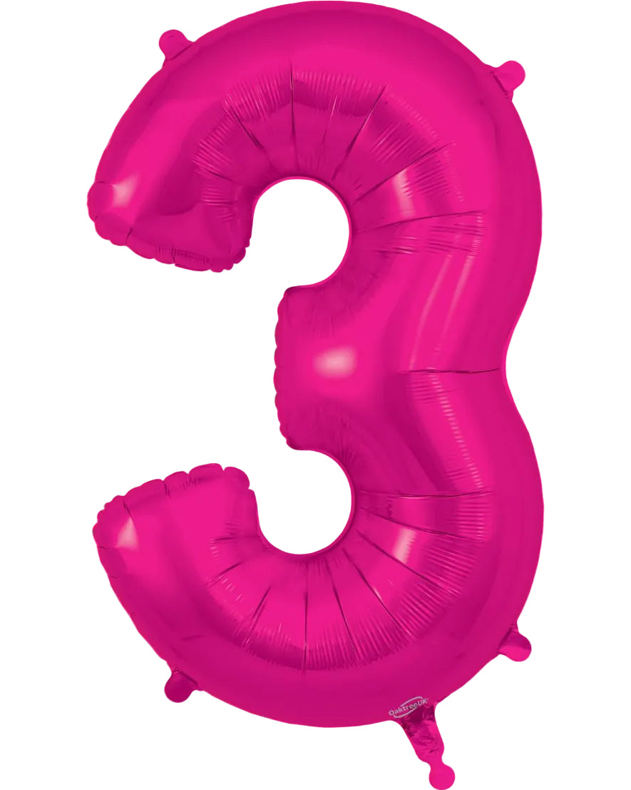 34"Hot Pink Number 3 Foil Balloon