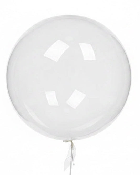 Clear bubble balloon with white stickers on a black background