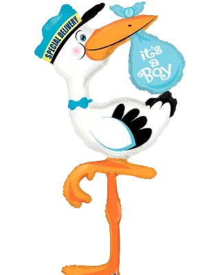 Stork balloon with 'Special Delivery' and 'It's a Boy' text on a white background