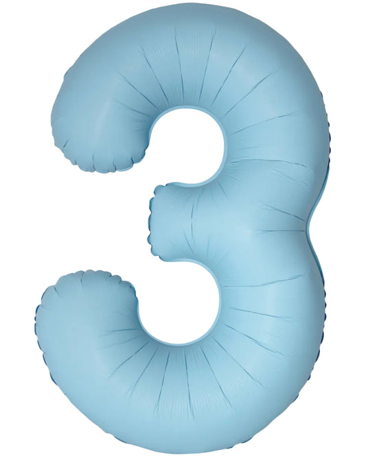 34"Number 3 Matte Baby Blue Foil Balloon