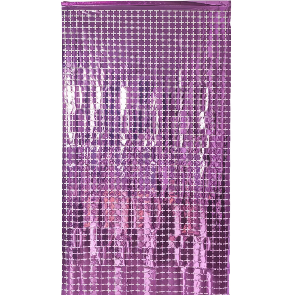 Pink Foil Tinsel Squares Curtain Backdrop