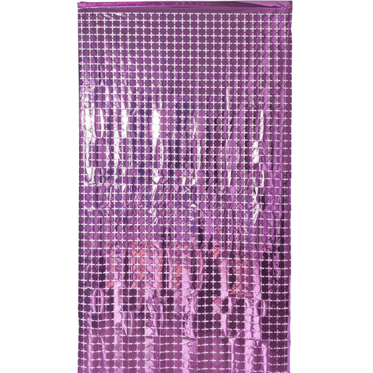 Pink Foil Tinsel Squares Curtain Backdrop
