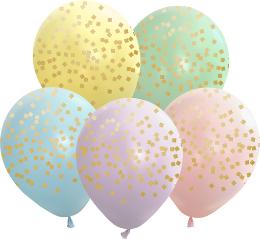 Kalisan 12"Latex Macaron Squares 25CT Assorted Gold Print Balloons