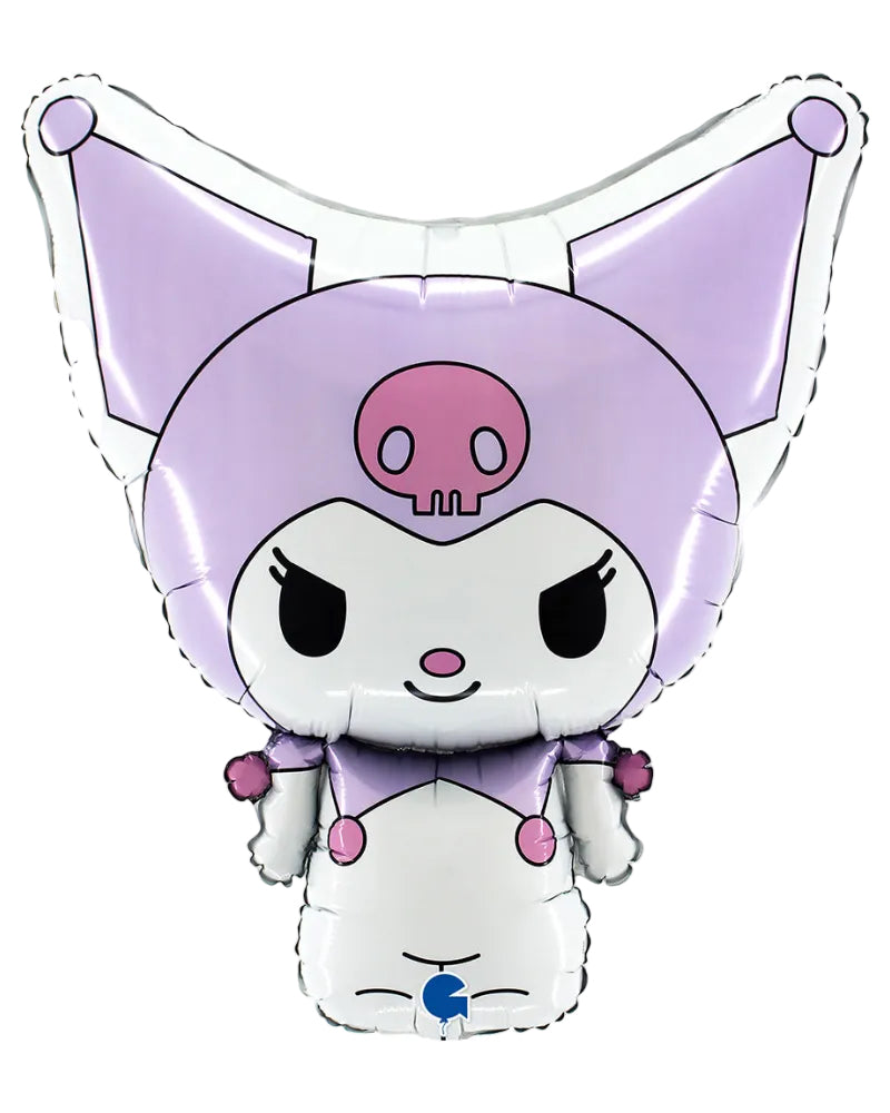 Foil balloon shaped like a cartoon character with purple hair and skull design on a white background