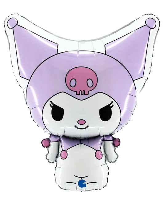 Foil balloon shaped like a cartoon character with purple hair and skull design on a white background