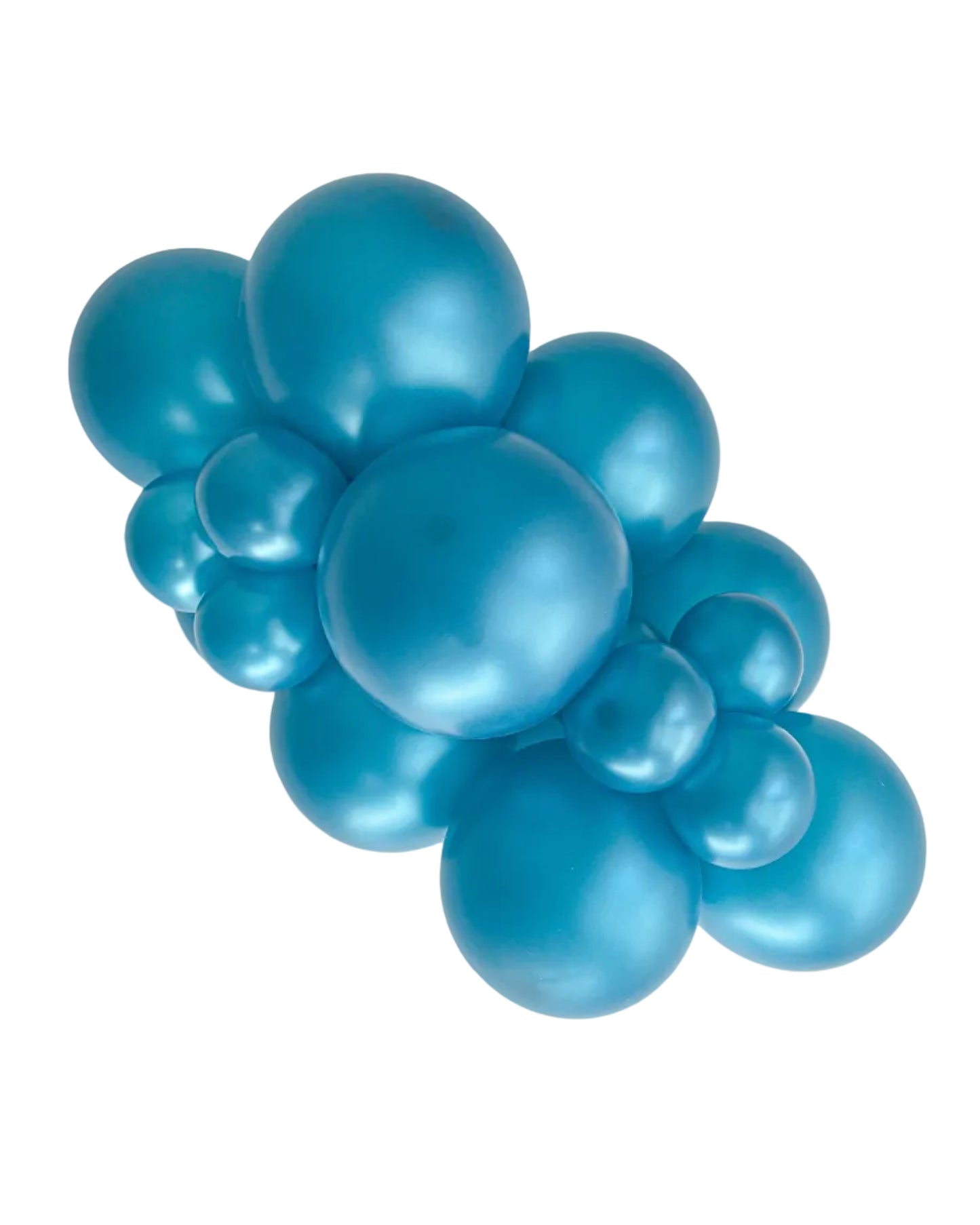 Cluster of teal balloons on a white background