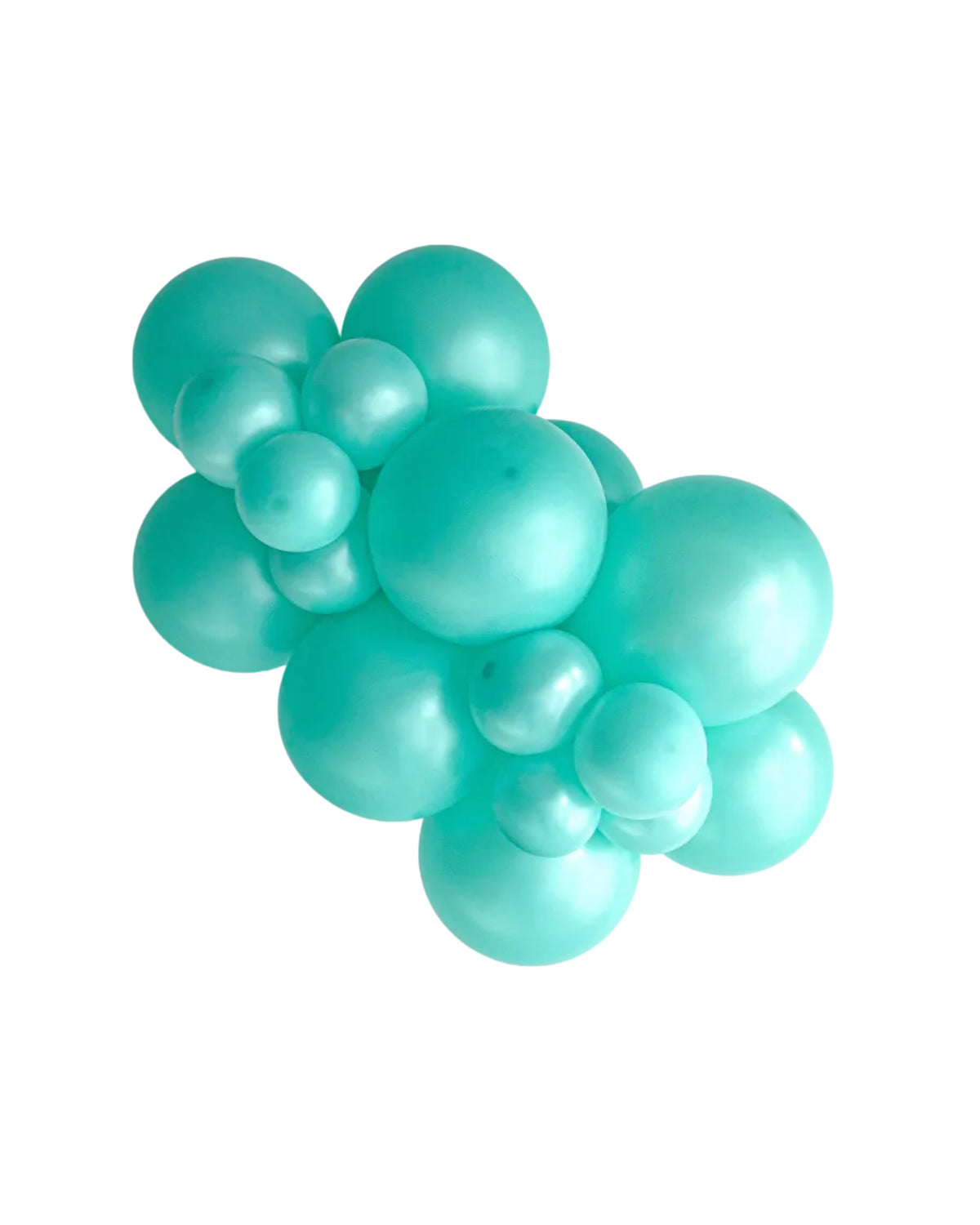 Cluster of teal balloons on a white background