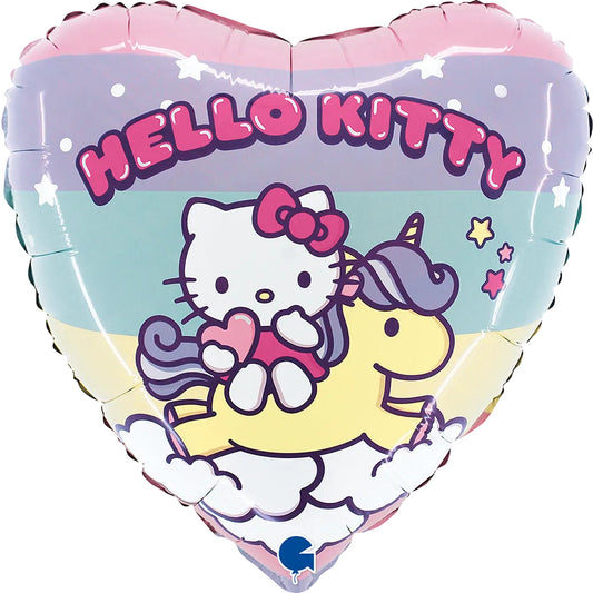 Heart-shaped Hello Kitty balloon with a unicorn on a white background