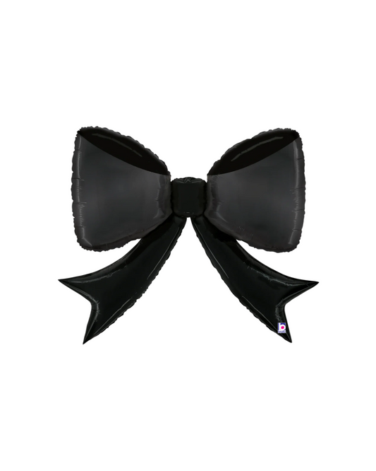Black bow-shaped balloon on a light gray background