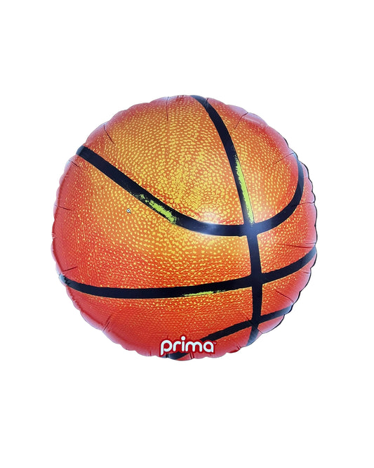 Basketball with black lines on a screen displaying the brand 'Prima'.