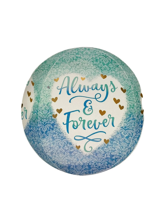 Decorative plate with 'Always & Forever' text on a digital device screen.