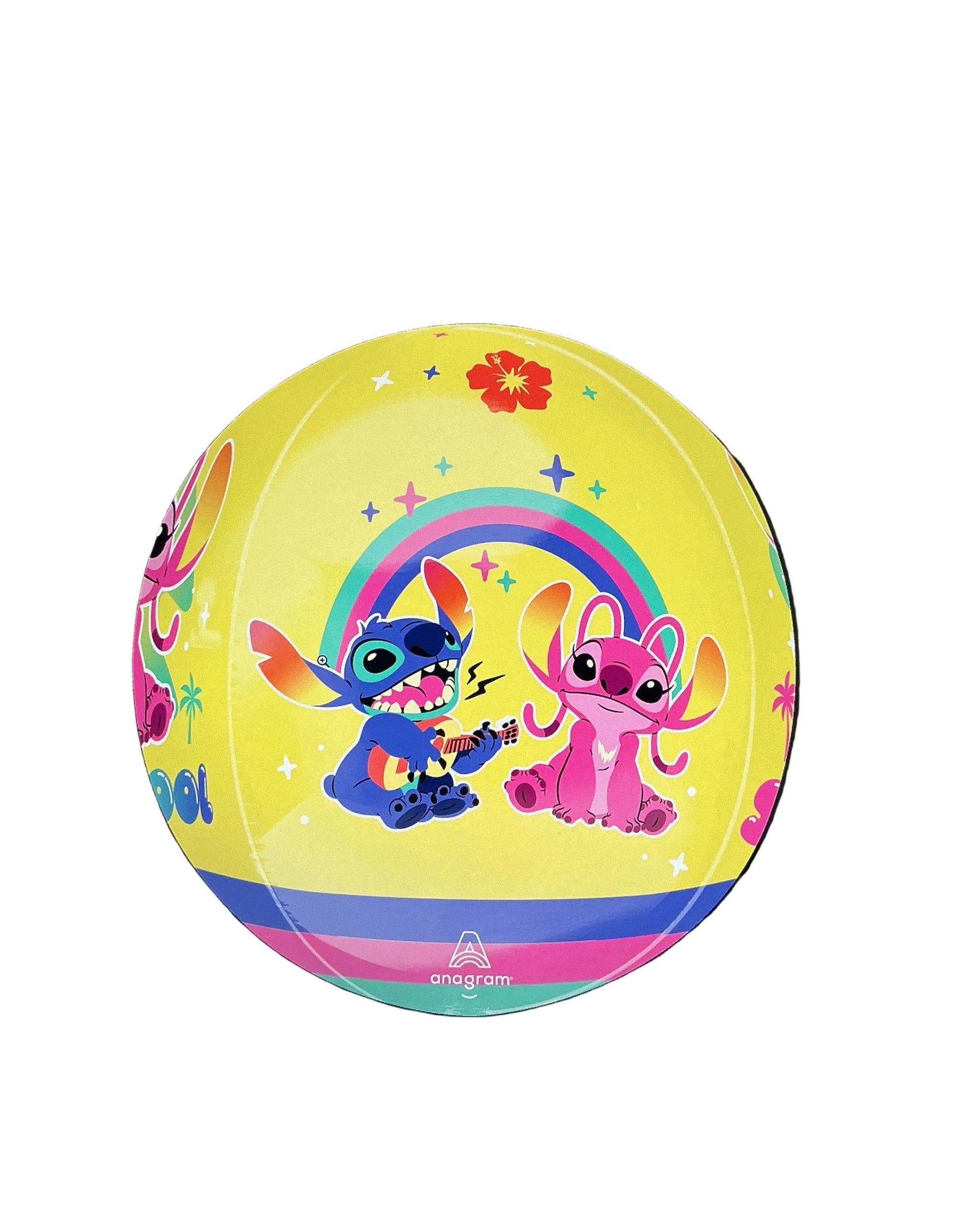 Colorful beach ball with cartoon characters on a tablet screen.