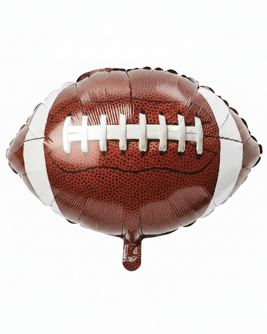 A brown and white football-shaped foil balloon shown against a plain white background.