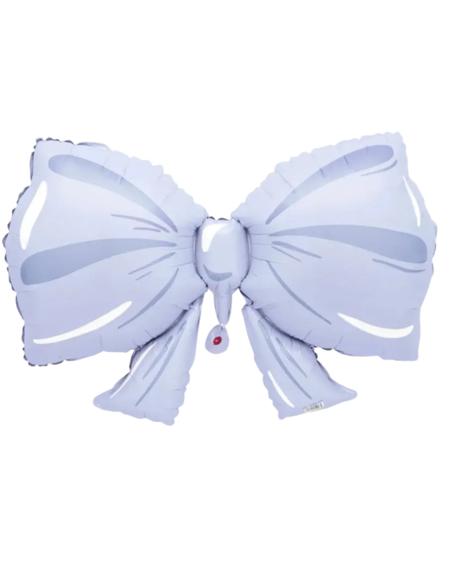 Large light blue bow with a small red detail on a white background