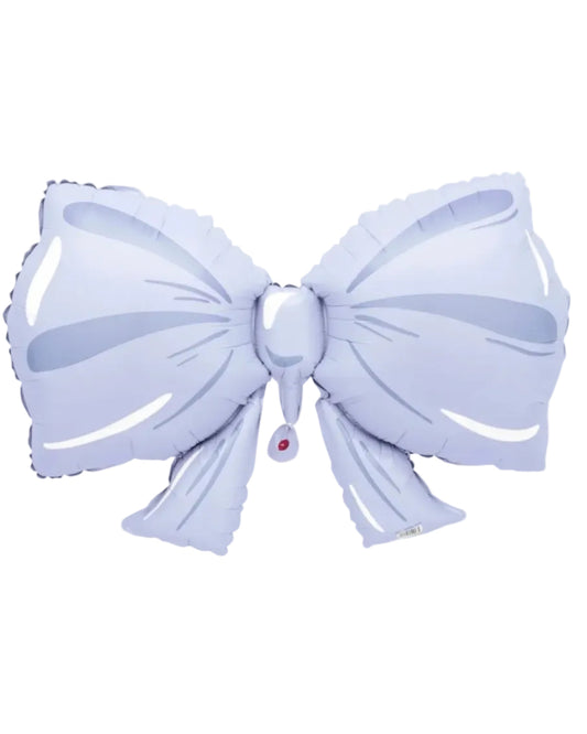 Large light blue bow with a small red detail on a white background