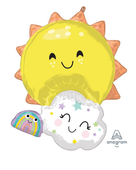 Sun and cloud-shaped balloon with a rainbow on a white background