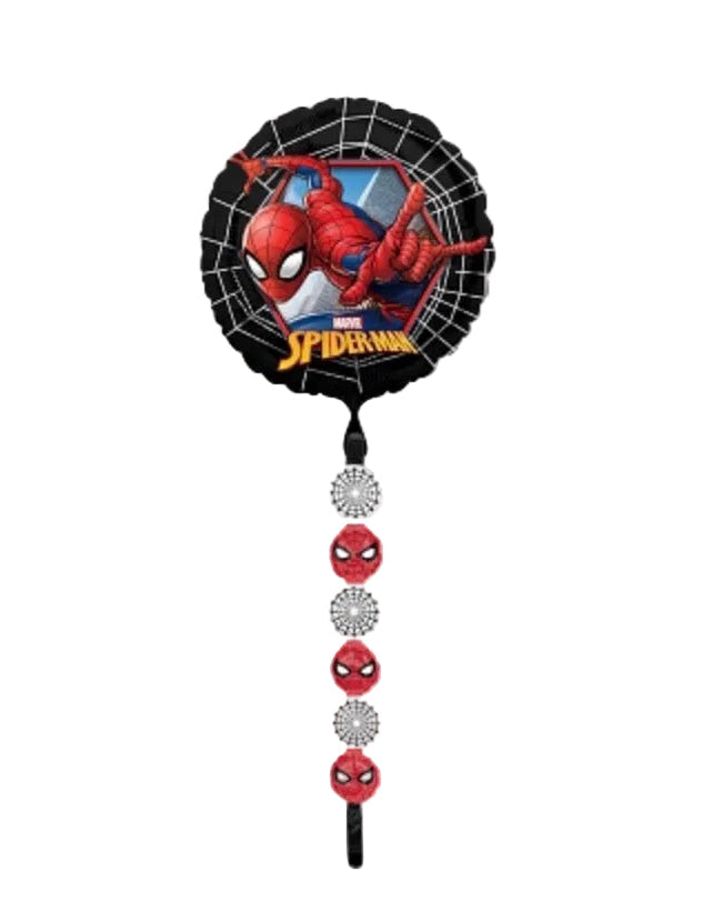 Spider-Man balloon with decorative elements on a white background