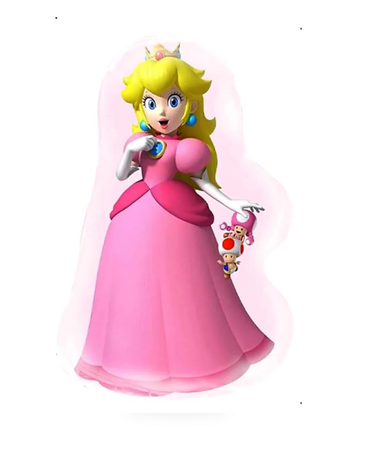 Animated character in a pink dress with a white background