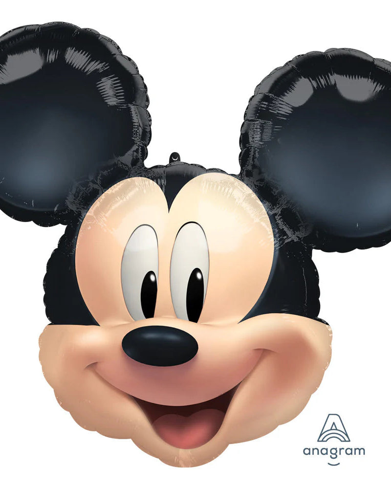 Balloon shaped like a cartoon character face with black ears on a white background