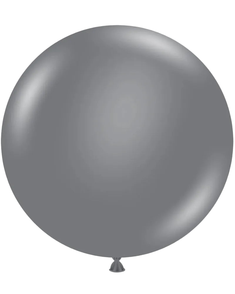 Large metallic silver balloon on a white background