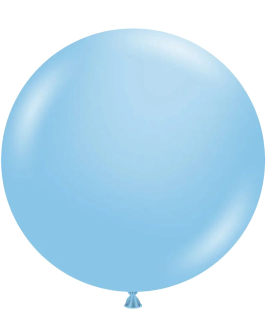 Single light blue balloon on a white background