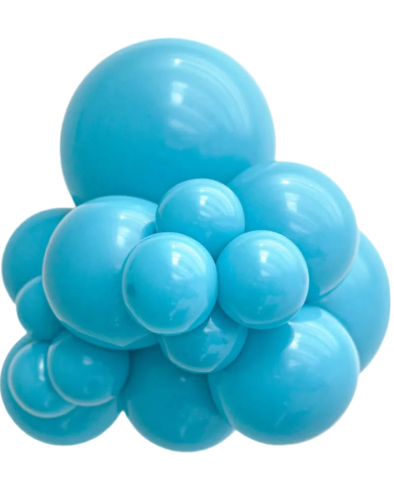 Cluster of blue balloons on a white background