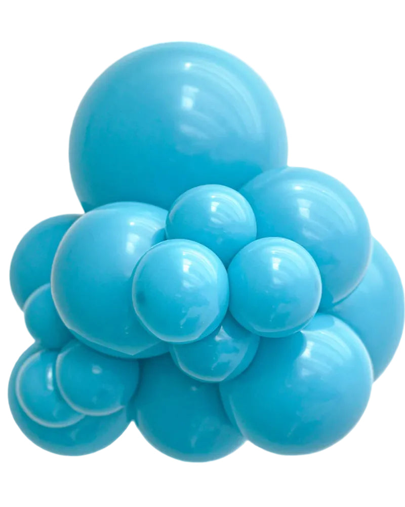 Cluster of blue balloons on a white background