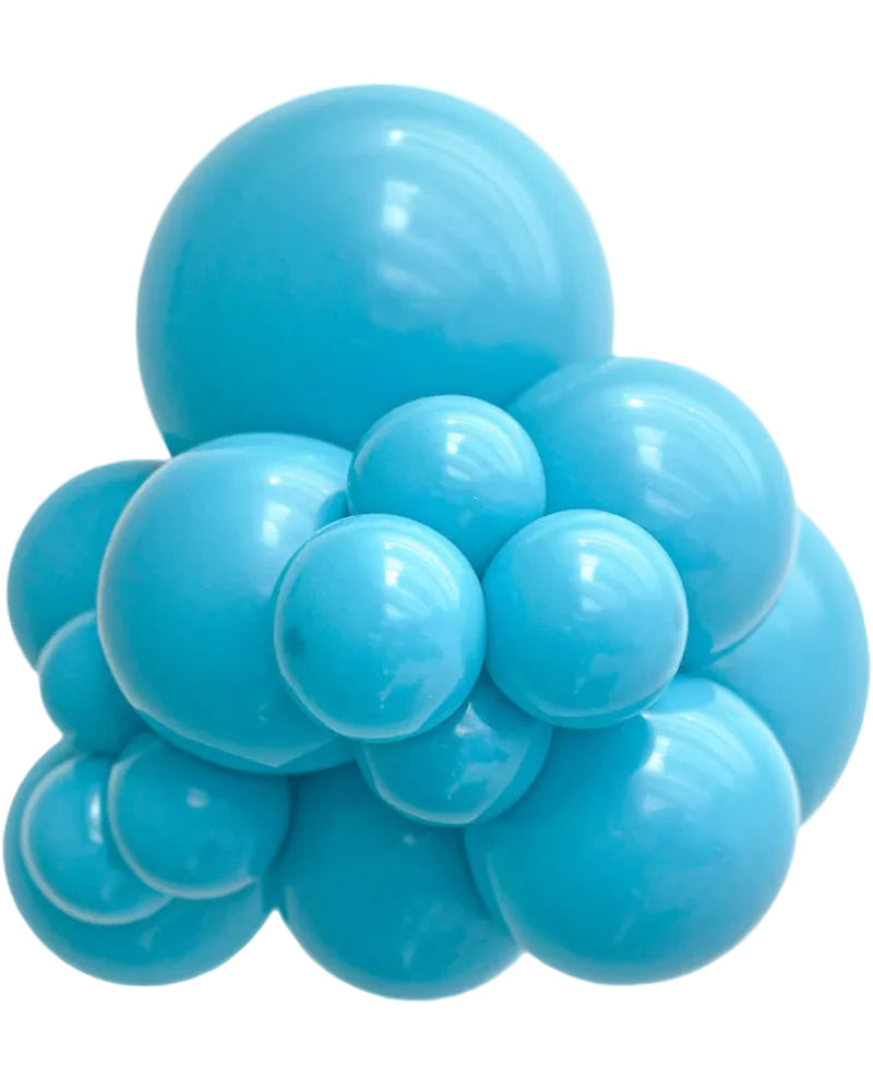 Cluster of blue balloons on a white background