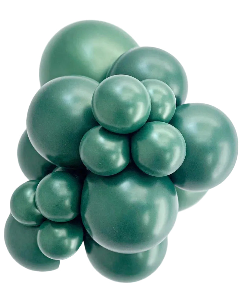 Cluster of teal balloons on a white background