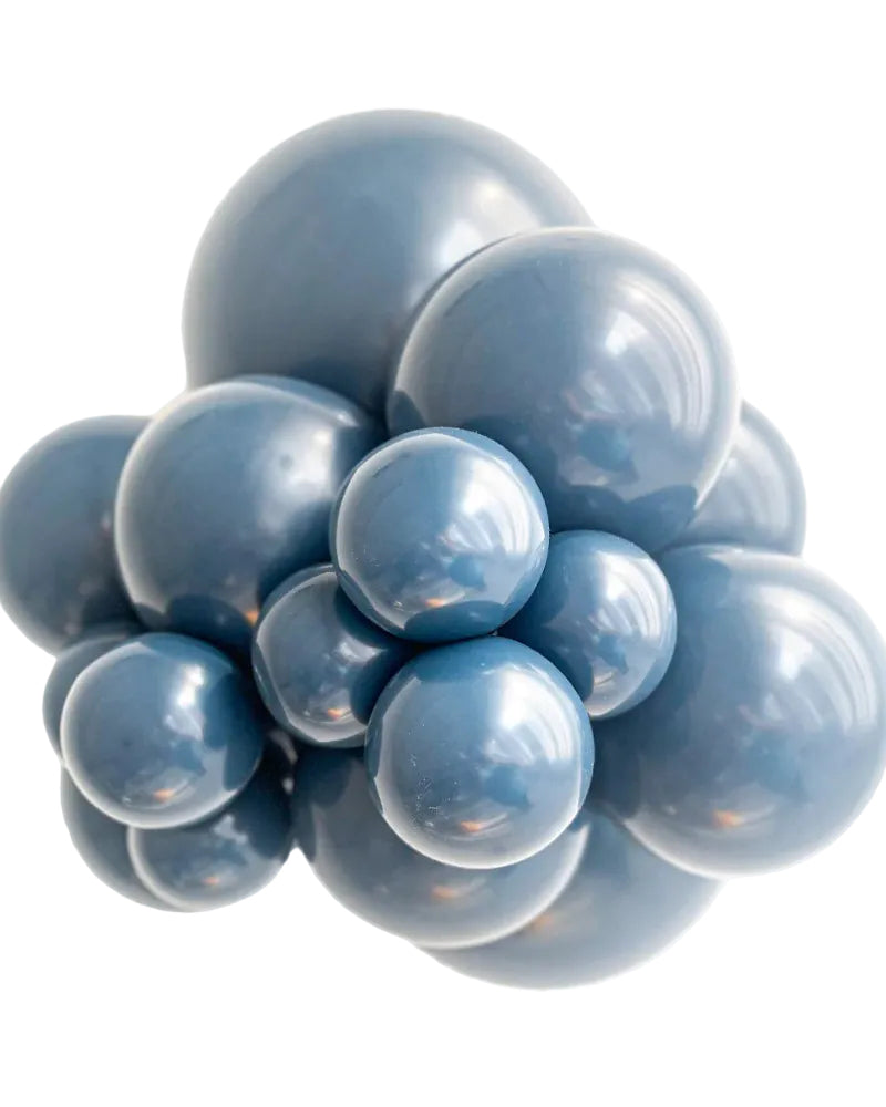 Cluster of blue balloons on a white background
