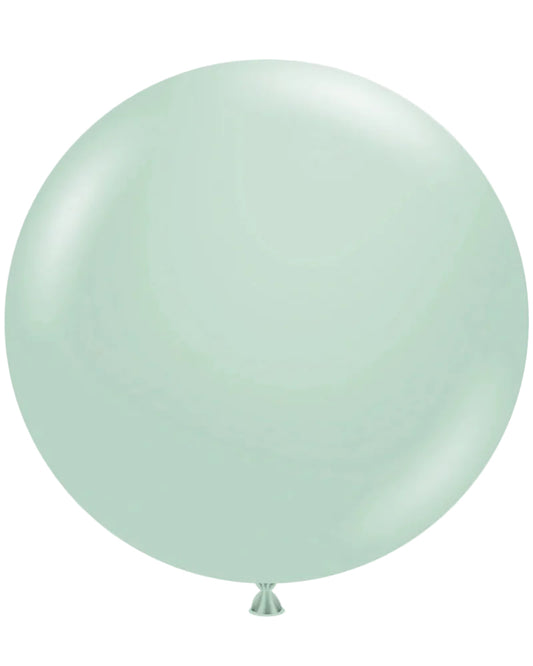 Single light green balloon on a white background