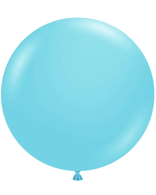 Single light blue balloon on a white background
