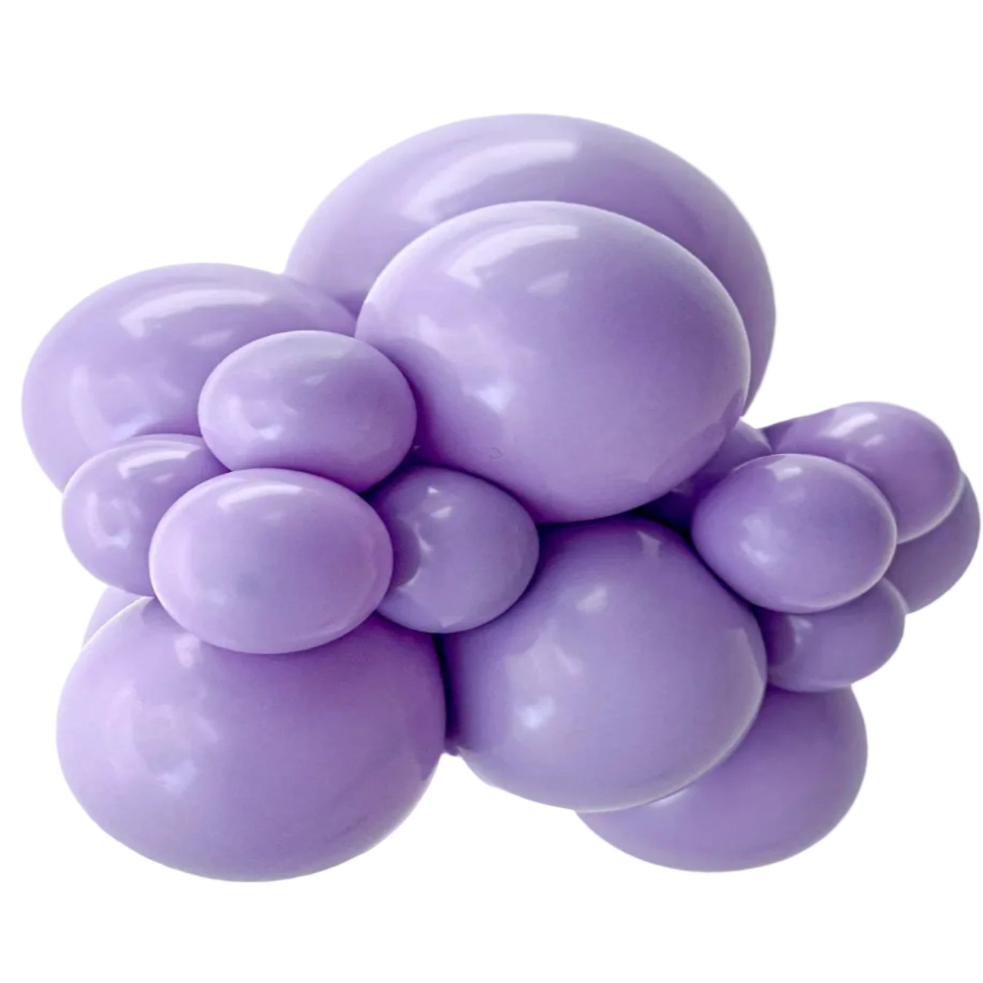 Cluster of purple balloons on a white background
