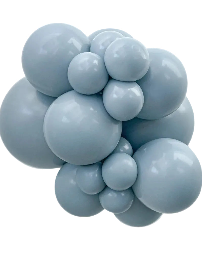 Cluster of light blue balloons on a white background