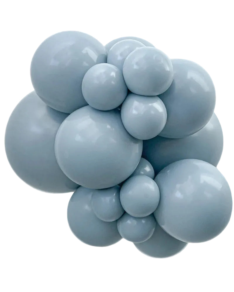 Cluster of light blue balloons on a white background