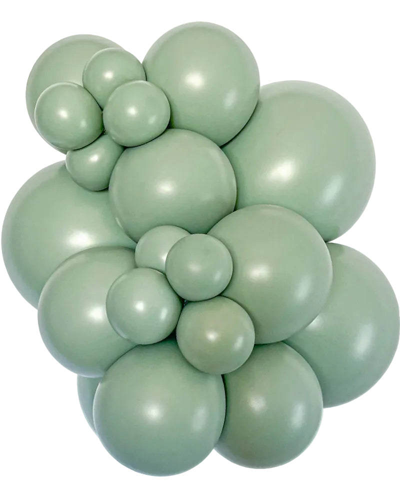 Cluster of green balloons on a white background