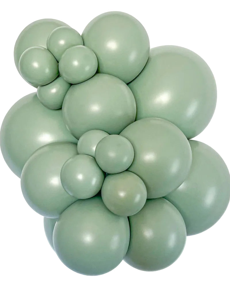 Cluster of green balloons on a white background