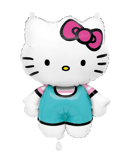 Balloon shaped like a cartoon character with a pink bow on a white background
