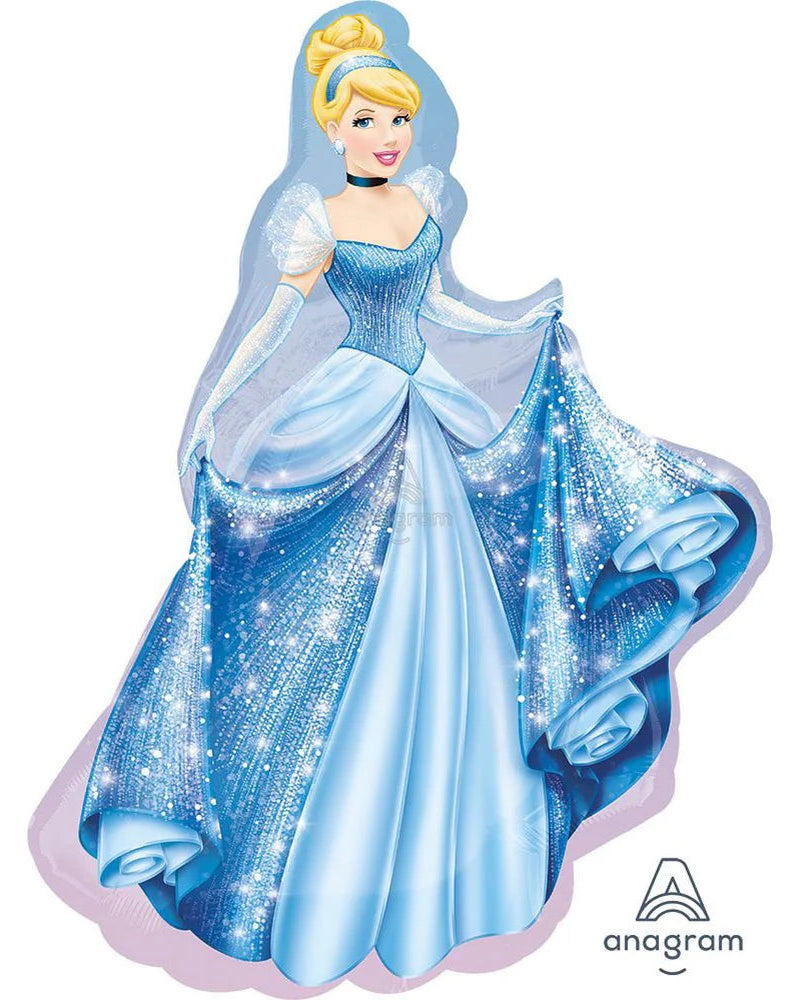Cinderella balloon shaped like a character with blue dress on a white background