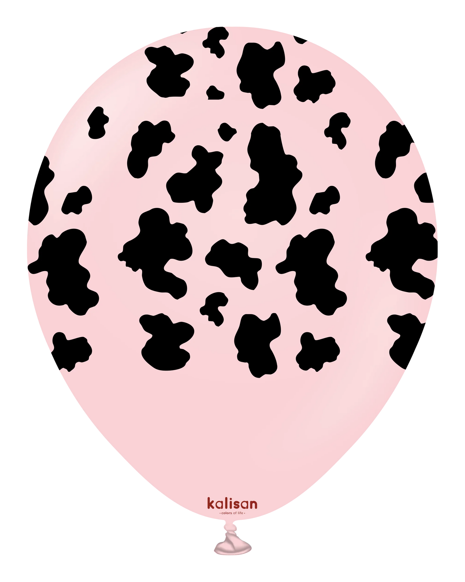 Pink balloon with black cow print pattern on a white background