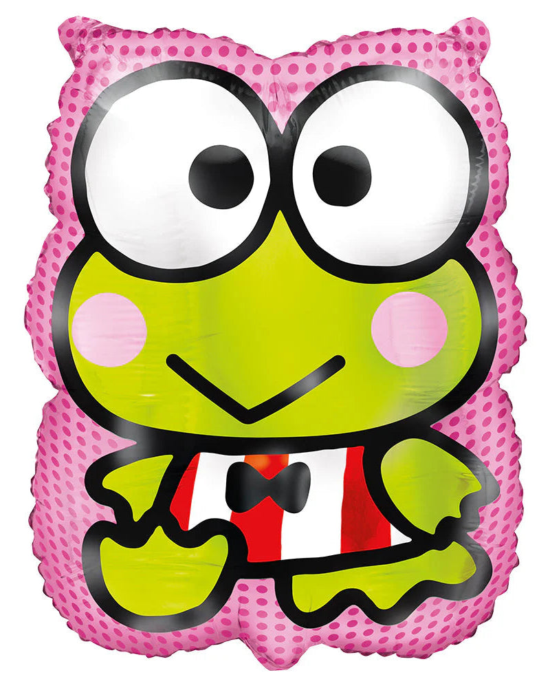 Cartoon frog balloon with pink border on a white background